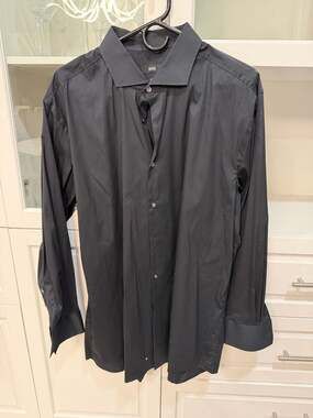 BOSS Mens Slim Fit Stretch Cotton Poplin Dress Shirt in Black